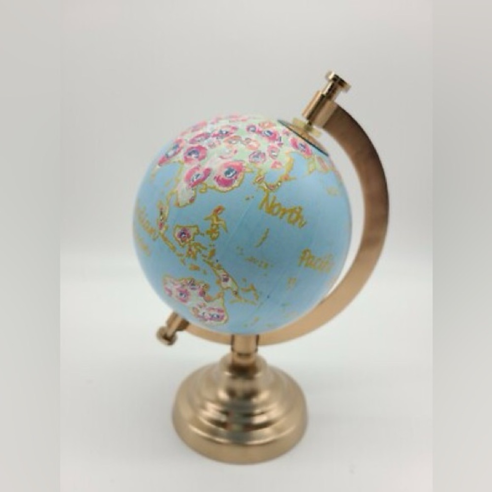 Threshold Decorative Globe on Copper Stand Painted with Flowers 7 1/2 “ Tall